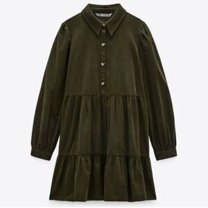 NWT ZARA CORDUROY MINI DRESS SIZE M Dark khaki  8644/808/507
